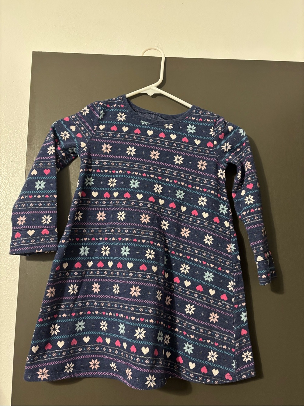 jumping beans Navy Fair Isle Long-Sleeve Dress with Pink and Light Blue Accents